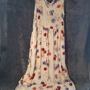 Lucky Brand Sleeveless Vneck Maxi Dress Womans XL Poppy Floral Boho‎ Coastal